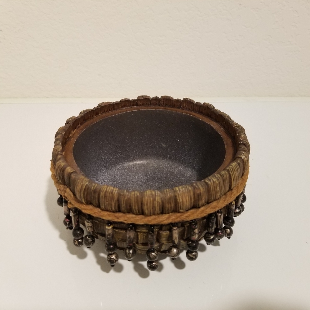 Decorative Bowl with Beaded, Bohemian Centerpiece, Primitive Boho, key holder
